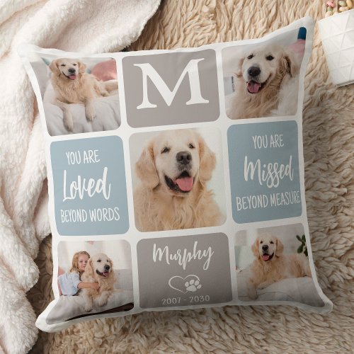 Pet Memorial Personalized 5 Photo Collage Dog Throw Pillow