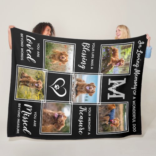 Pet Memorial Personalized 6 Picture Collage Dog Fleece Blanket