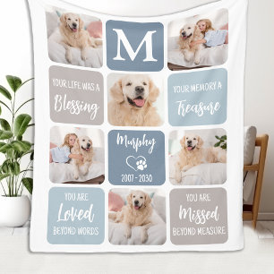 Pet Memorial Personalized 7 Photo Collage Dog Fleece Blanket
