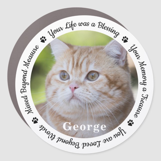 Pet Memorial Personalized Cat Photo Paw Prints Car Magnet (Front)