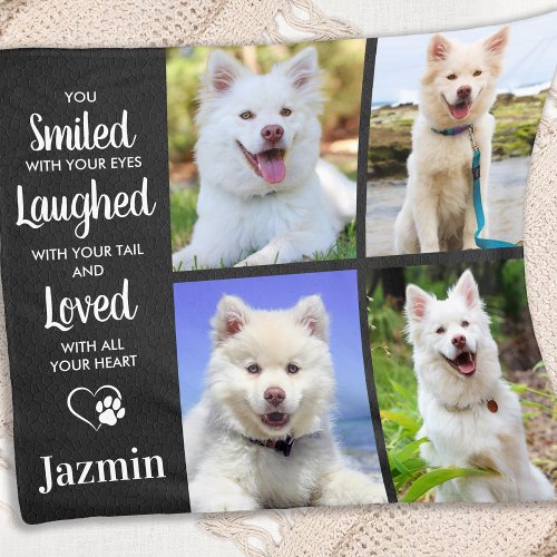 Pet Memorial Personalized Dog 4 Photo Collage Fleece Blanket