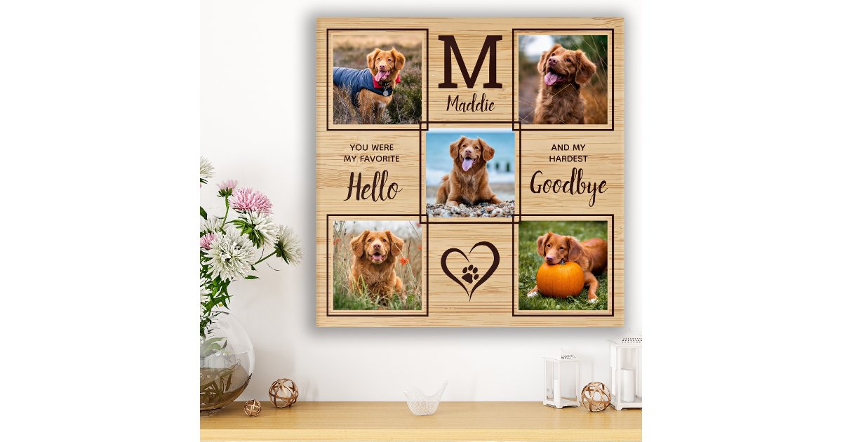 Pet Memorial Personalized Dog 5 Photo Pet Loss Faux Canvas Print | Zazzle