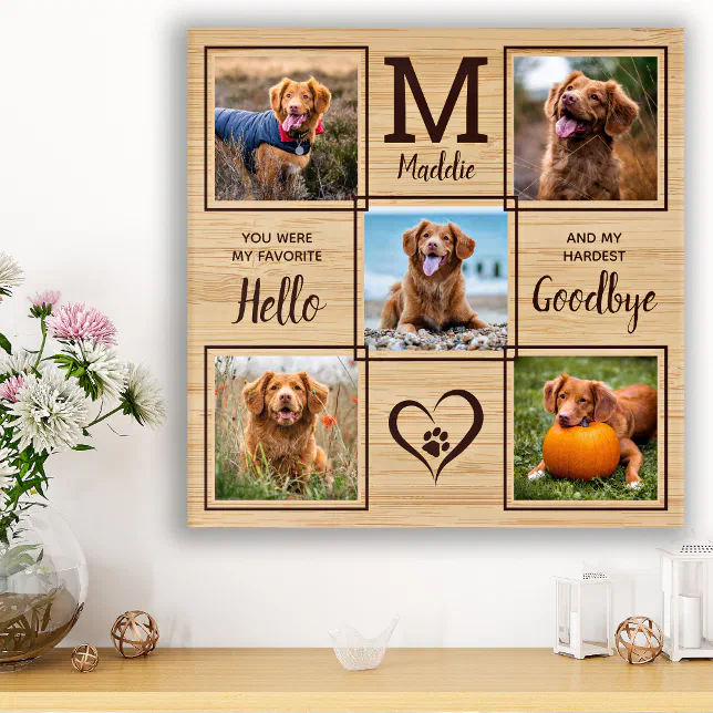 Pet Memorial Personalized Dog 5 Photo Pet Loss Faux Canvas Print | Zazzle