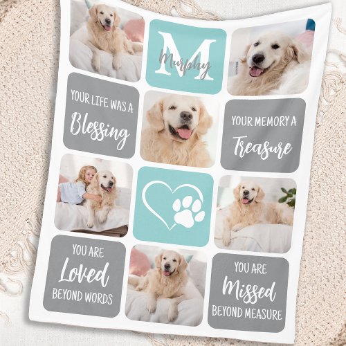 Pet Memorial Personalized Dog 6 Photo Collage Fleece Blanket
