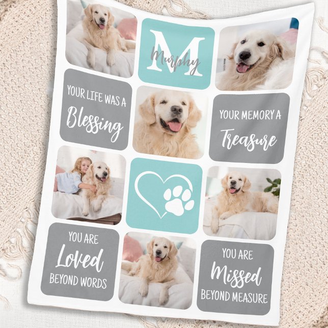 Pet Memorial Personalized Dog 6 Photo Collage Fleece Blanket (Creator Uploaded)