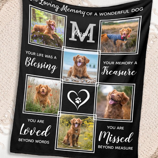 Pet Memorial Personalized Dog Photo Collage Fleece Blanket (Creator Uploaded)