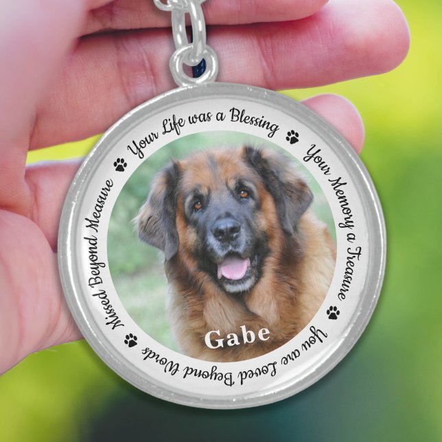 Pet Memorial Personalized Dog Photo Paw Prints Sterling Silver Necklace (Creator Uploaded)
