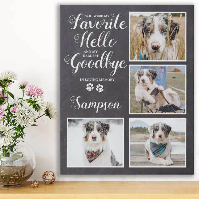 Pet Memorial Personalized Keepsake Photo Collage Faux Canvas Print | Zazzle