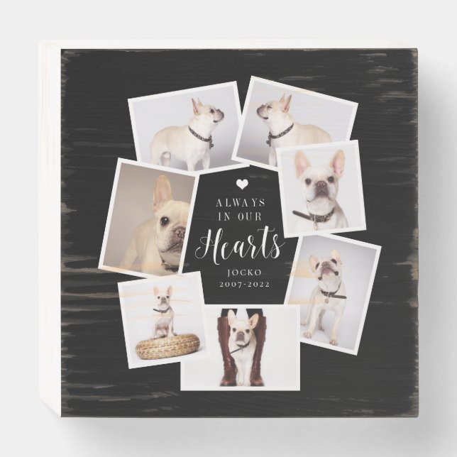 Pet Memorial Personalized Multi Photo Collage Wooden Box Sign (Front Horizontal)