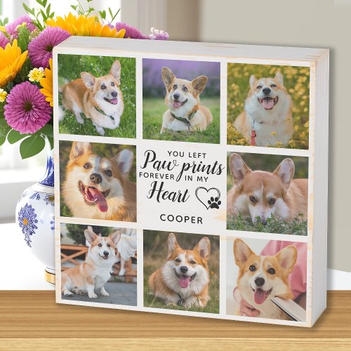 Pet Memorial Personalized Paw Prints Photo Collage Wooden Box Sign