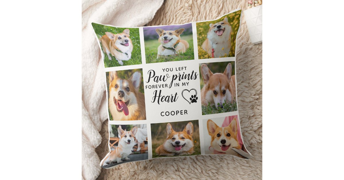 Pet Memorial Personalized Paw Prints Photo Throw Pillow | Zazzle