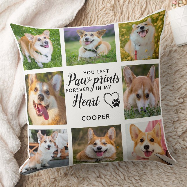 Pet Memorial Personalized Paw Prints Photo Throw Pillow (Creator Uploaded)