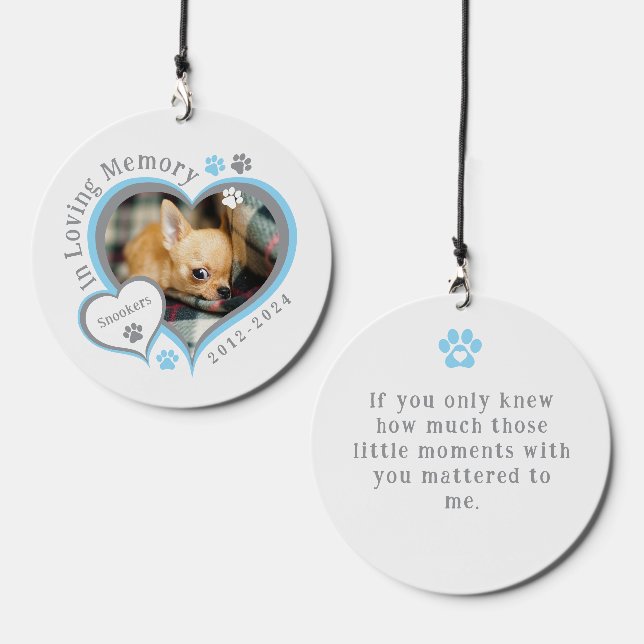 Pet Memorial Personalized Photo and Message Blue Wind Chime (Front & Back)