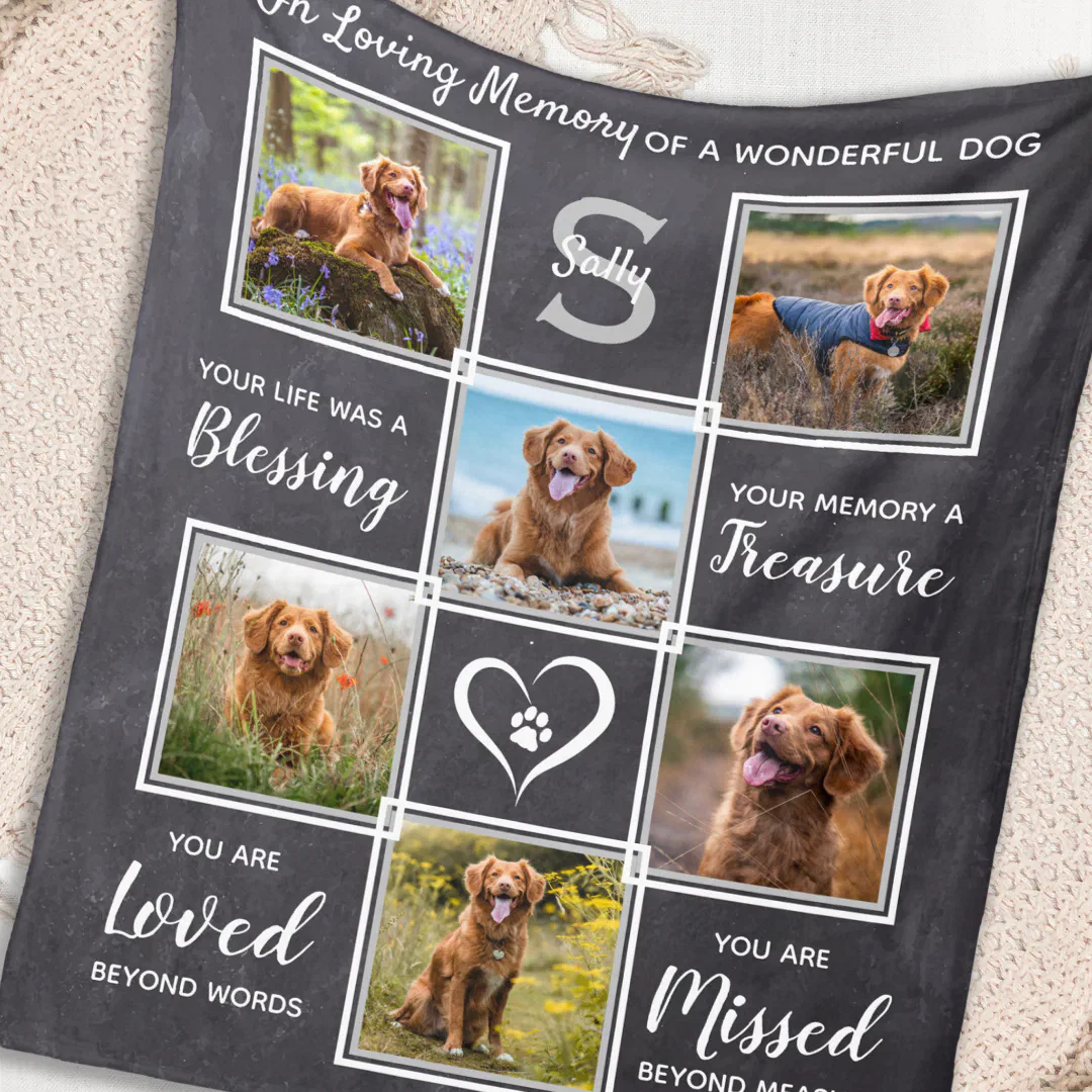 Pet Memorial Personalized Photo Collage Fleece Blanket (Creator Uploaded)