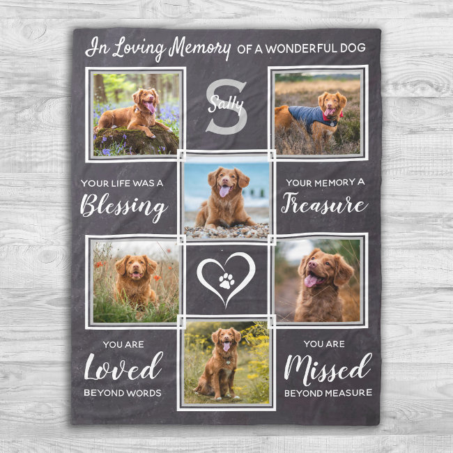 Pet Memorial Personalized Photo Collage Fleece Blanket