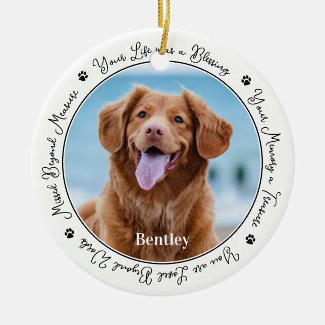 Pet Memorial Personalized Remembrance Dog Photo  Ceramic Ornament (Front)