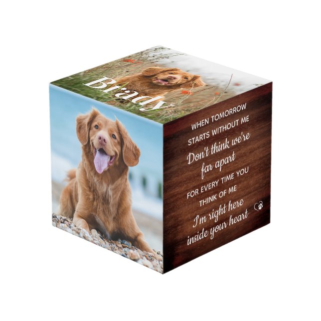 Pet Memorial Personalized Remembrance Dog Photo  Cube (Front Angled)