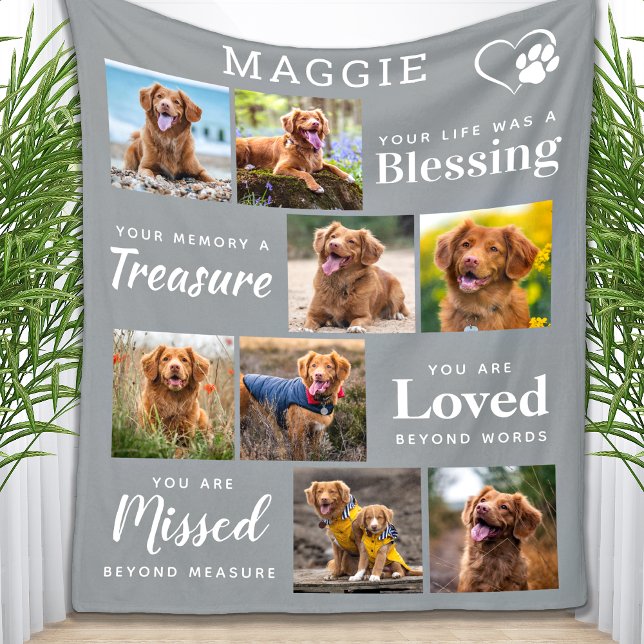 Pet Memorial Personalized Sympathy 8 Photo Collage Fleece Blanket (Creator Uploaded)
