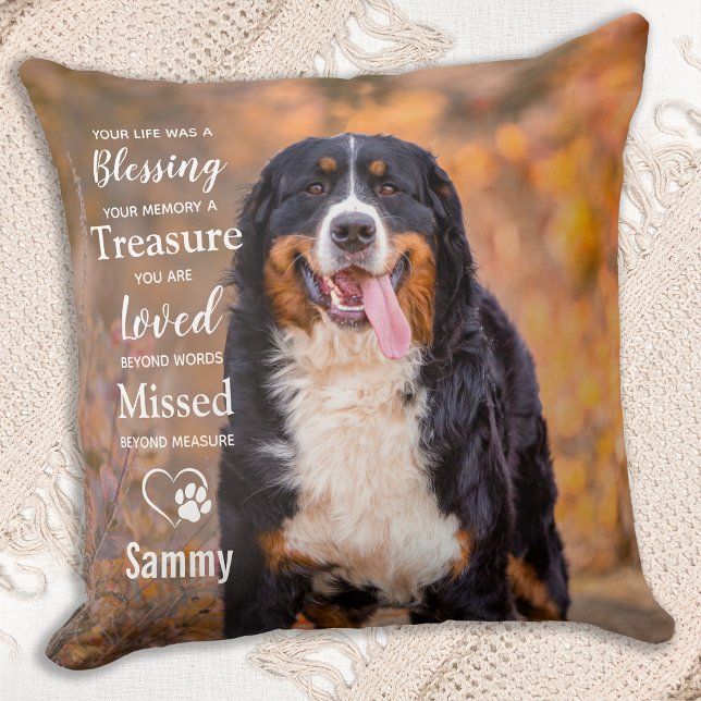 Pet Memorial Personalized Sympathy Gift Dog Photo Throw Pillow (Creator Uploaded)