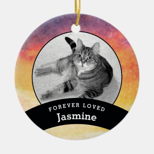 Pet Memorial Personalized Watercolor Add Photo Ceramic Ornament