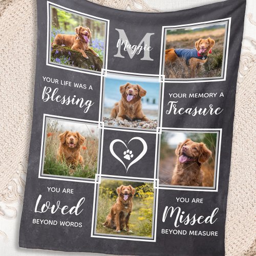 Pet Memorial Pet Loss Dog 6 Photo Collage Fleece Blanket