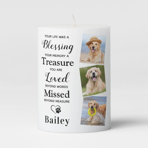 Pet Memorial Pet Loss Gift Keepsake Dog 3 Photo  Pillar Candle