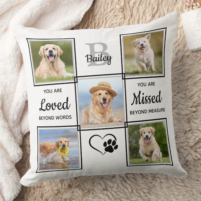Pet Memorial Pet Loss Keepsake Dog Photo Collage Throw Pillow | Zazzle