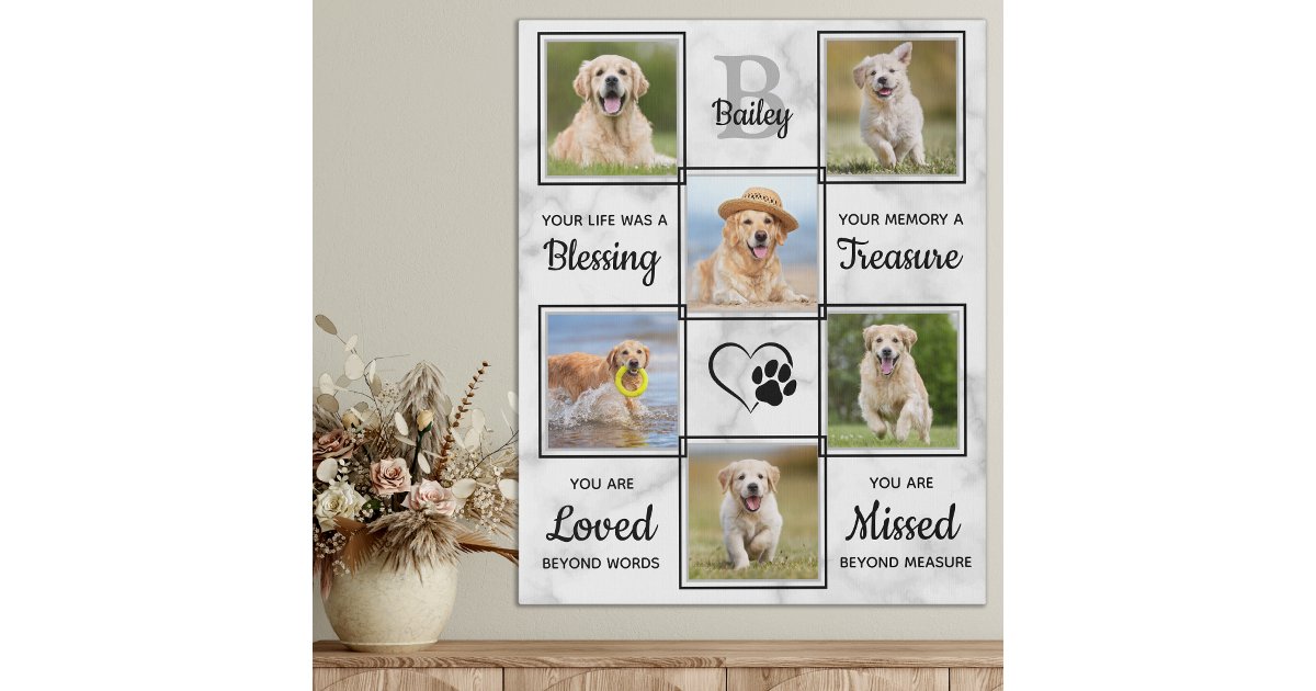 Pet Memorial Pet Loss Keepsake Unique 6 Dog Photo Faux Canvas Print ...