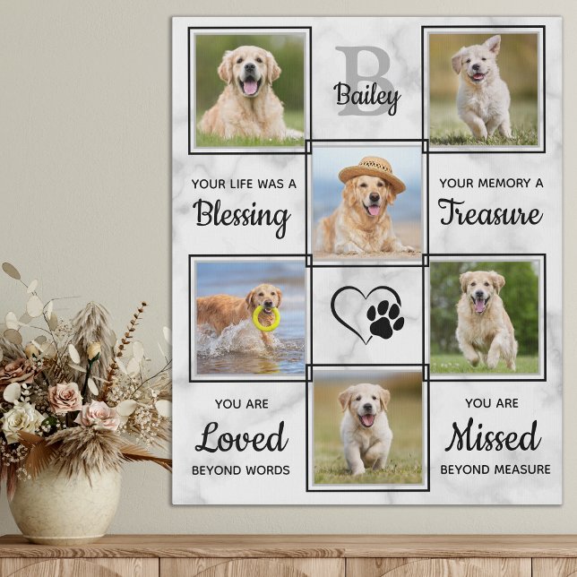 Pet Memorial Pet Loss Keepsake Unique 6 Dog Photo Faux Canvas Print (Creator Uploaded)