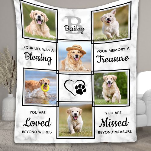 Pet Memorial Pet Loss Keepsake Unique 6 Dog Photo Fleece Blanket