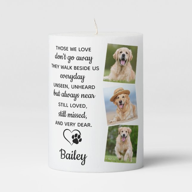 Pet Memorial Pet Loss Paw Print Heart Dog 3 Photo Pillar Candle (Front)