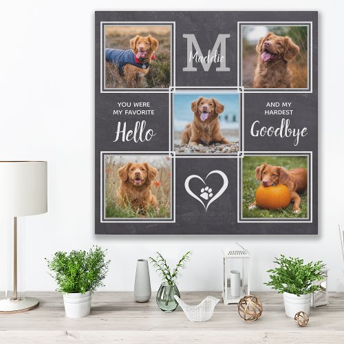 Pet Memorial Pet Loss Personalized 5 Photo Collage Faux Canvas Print