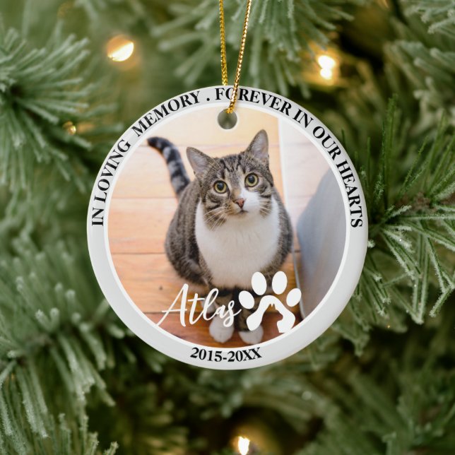 Pet Memorial Pet Loss Personalized Cat Photo Ceramic Ornament (Tree)