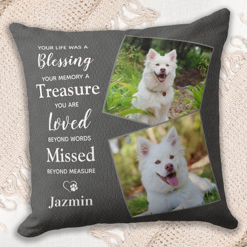Pet Memorial _ Pet Sympathy Quote _ Dog Pet Photo Throw Pillow