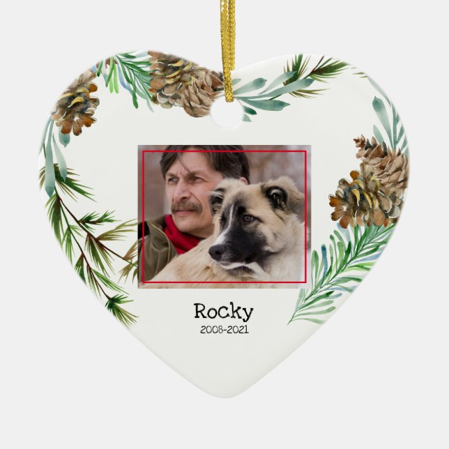 Pet Memorial Photo Christmas Heart Ceramic Ornamen Ceramic Ornament (Front)