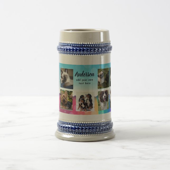 Pet Memorial PHOTO COLLAGE Gift - ADD TEXT Beer Stein (Center)