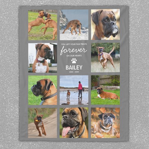 Pet Memorial Photo Collage Gray Fleece Blanket