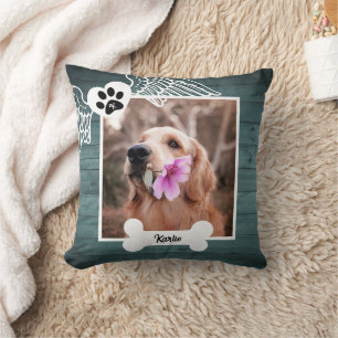 Pet Memorial Photo Collage Monogram Remeberence Throw Pillow