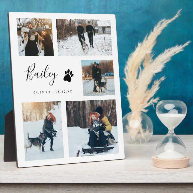 Pet Memorial Photo Collage Paw Prints On Our Heart Plaque (Side)