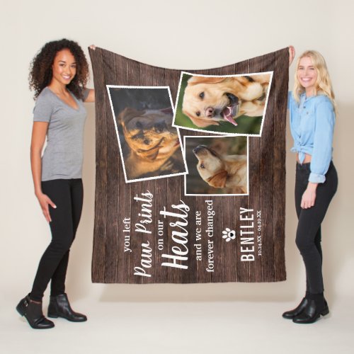 Pet Memorial Photo Collage  Quote Keepsake Rustic Fleece Blanket