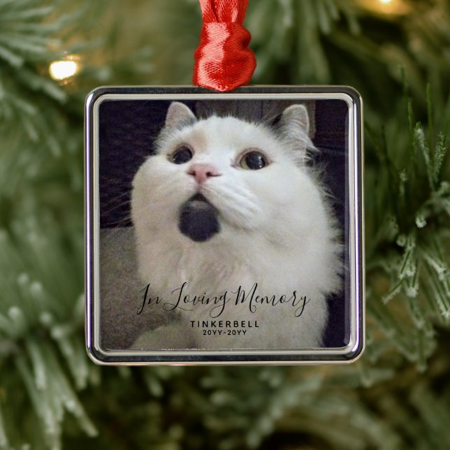 Pet Memorial Photo In Loving Memory Personalized Metal Ornament (Tree)