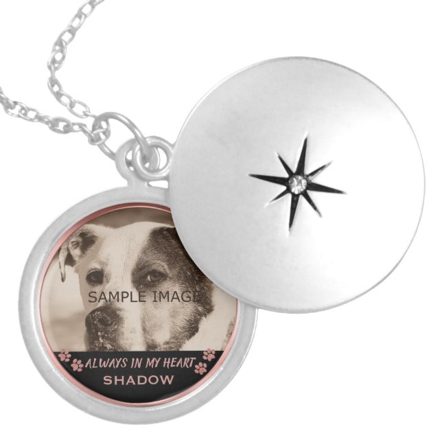 Pet Memorial Photo Name Paw Prints Rose Gold Locket Necklace (Front)