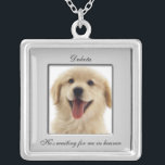 Pet Memorial Photo Necklace<br><div class="desc">Silver frame dog or cat pet memorial photo necklace. Add your pet's picture and name. You can change the font style and color, and you can add your own message. The bottom reads, "He's waiting for me in heaven"</div>