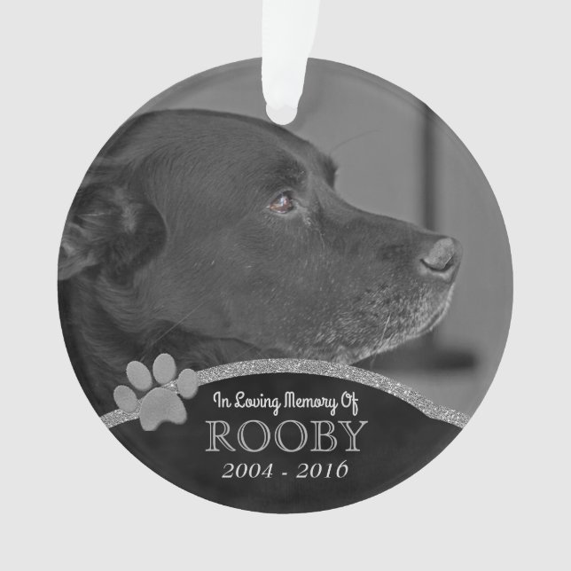 Pet Memorial Photo Paw Print Personalized Name Ornament (Front)