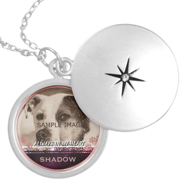 Pet Memorial Photo Paw Prints Rose Gold Bokeh Locket Necklace (Front)
