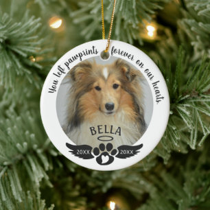 Pet Memorial Photo Pawprint Heart Custom Colors Ceramic Ornament