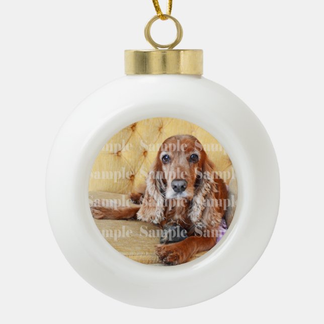 Pet memorial photo PERSONALIZE Ceramic Ball Christmas Ornament (Front)