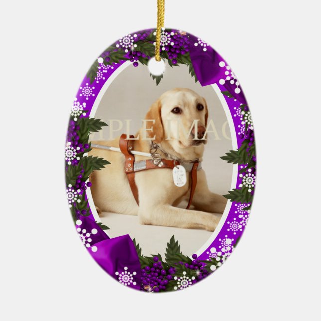 Pet memorial photo purple PERSONALIZE Ceramic Ornament (Front)