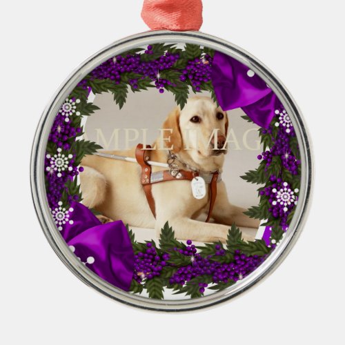 Pet memorial photo purple PERSONALIZE Metal Ornament