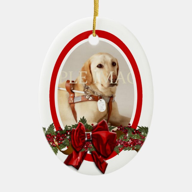 Pet memorial photo red PERSONALIZE Ceramic Ornament (Front)